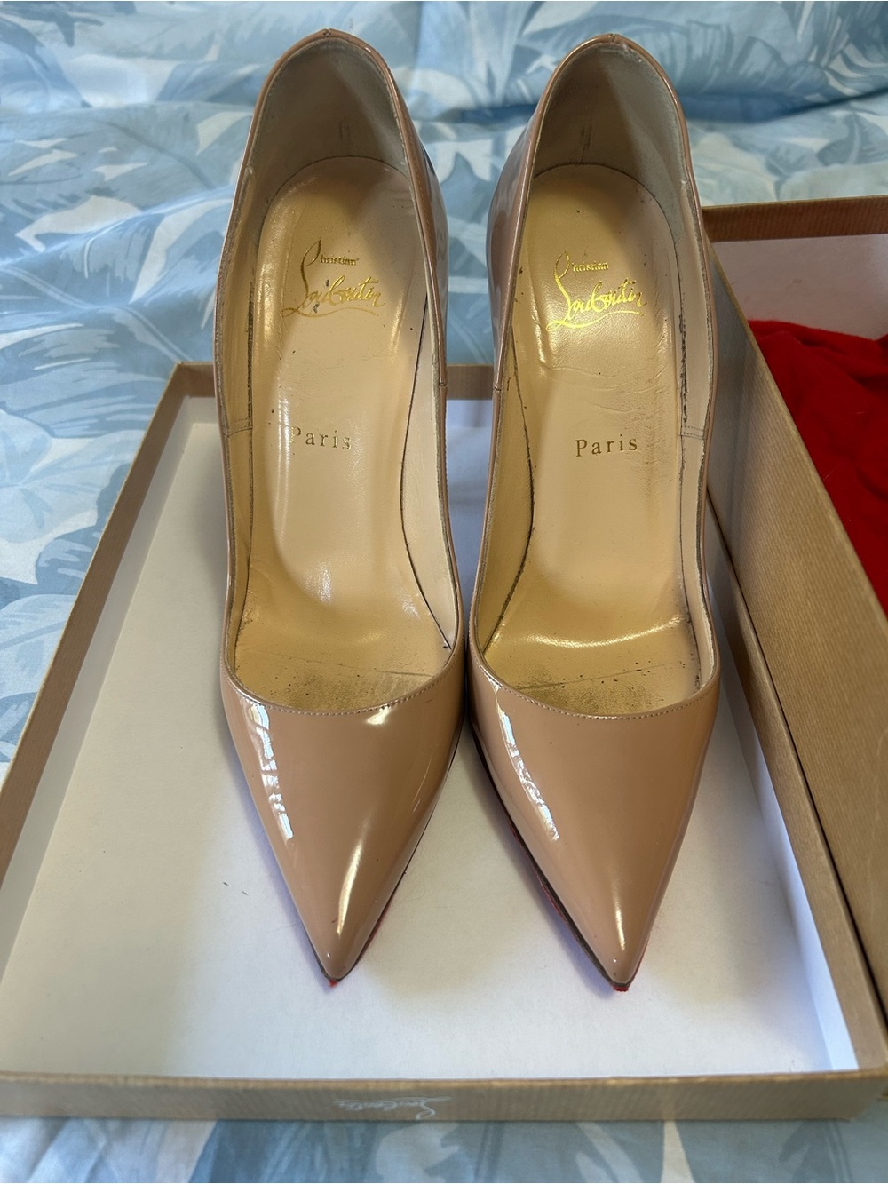 Christian Louboutin So Kate 120 Patent Nude Pumps Size 38.5